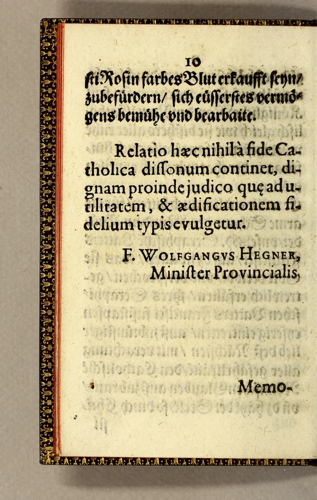 An illustration from Relatio. Welche Philippo. IV. König in Hispanien, & c. R.P.F. Ioannes de Santander ... durch R.P.F. Alphonsum de Benavides ... vbergeben lassen. ..., 1634, leaf 18