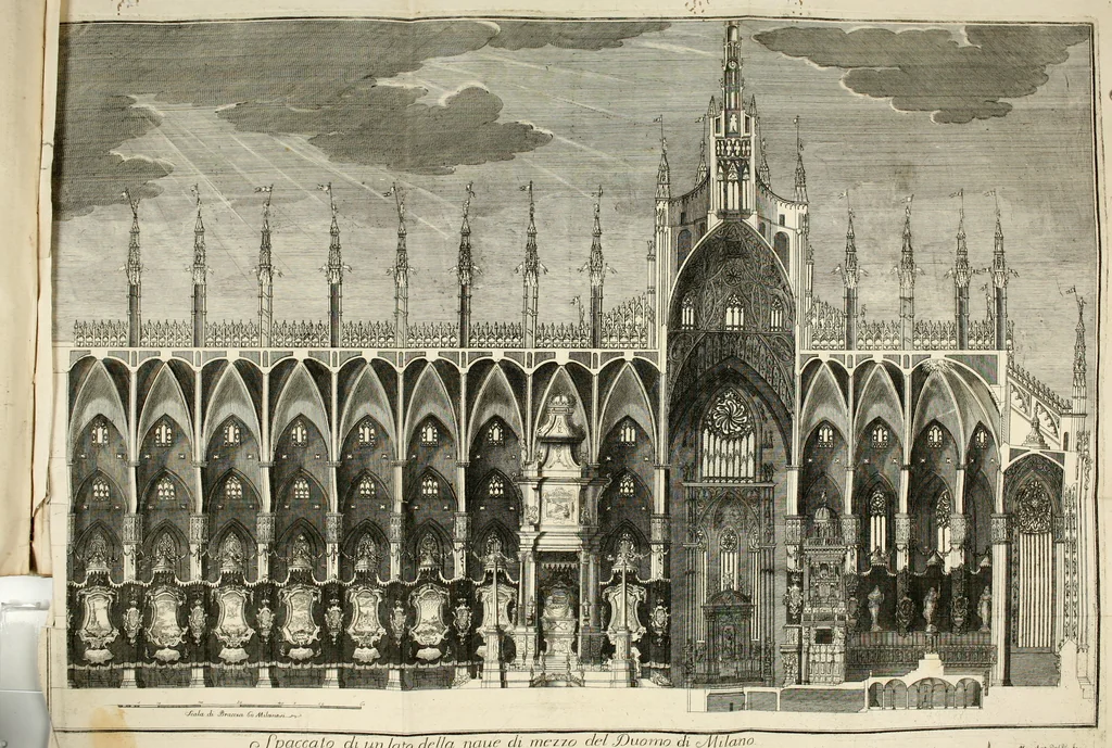 An illustration from Relazione delle solenni esequie celebrate nel Duomo di Milano a Sua Maestà la reina di Sardigna Polissena Giovanna Cristina, 1735, leaf 49