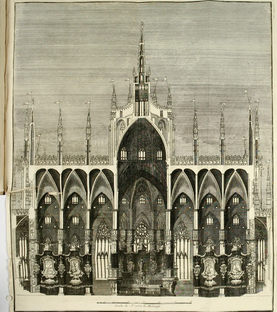 An illustration from Relazione delle solenni esequie celebrate nel Duomo di Milano a Sua Maestà la reina di Sardigna Polissena Giovanna Cristina, 1735, leaf 51