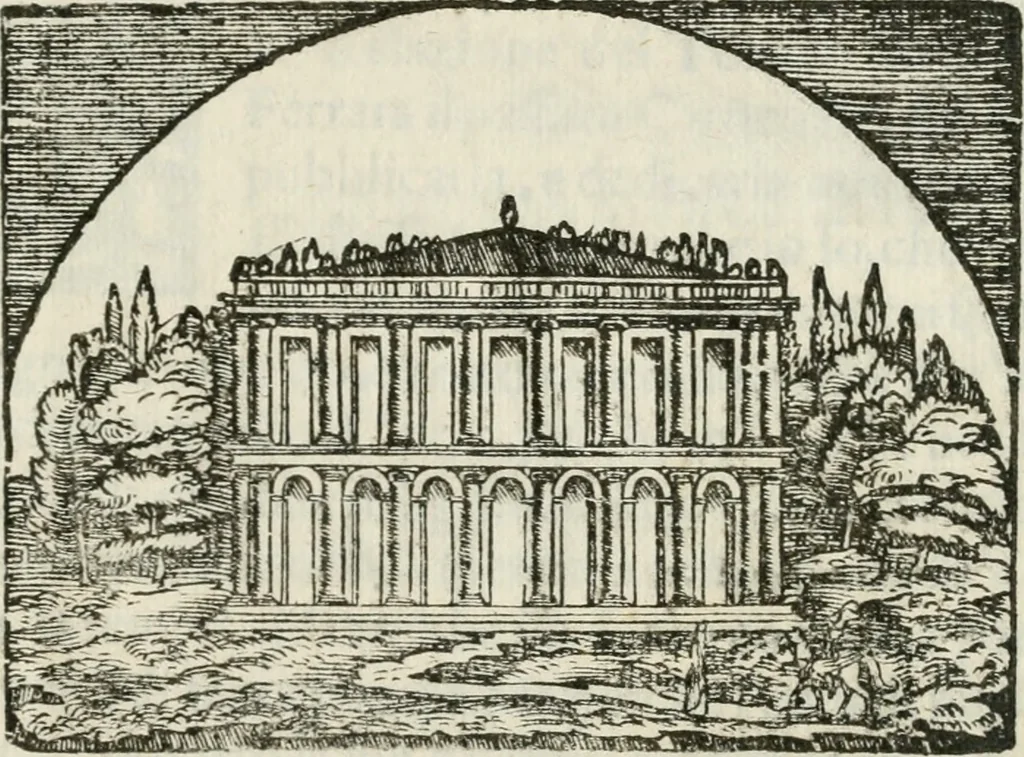 An illustration from Relazione del torneo a cauallo, e a piedi : fatto questo carneuale in Ferrara per ordine dell'Accademia : doue s'intende il grande apparato, e la marauigliosa inuenzione del sig. Enzo Bentiuogli nel comparire a mantenerlo : con la descrizione delle pompose liuree de' caualieri combattenti, 1612, leaf 2