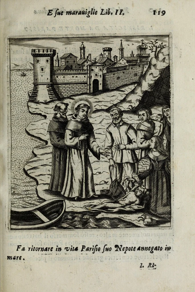 An illustration from Relazioni del gran santo di Padoua Antonio, e dell' alte sue marauiglie, così auanti come doppo morte, diuise in duo libri, 1654, leaf 145