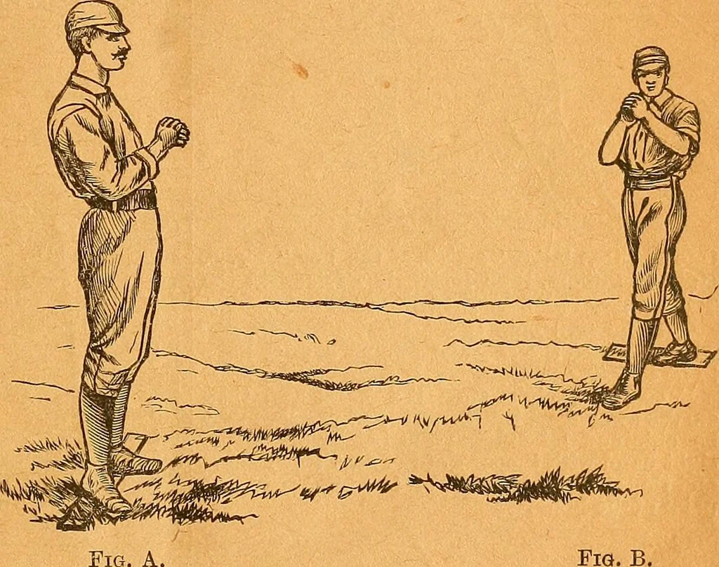 An illustration from The reliable book of outdoor games. Containing official rules for playing base ball, foot ball, cricket, lacrosse, tennis, croquet, etc, 1893, leaf 10