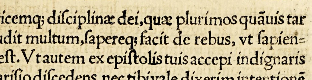 An illustration from Religiosissimi viri fratris Ioannis Raulin artium, et theologi[a]e professoris scientissimi Epistolarum grauissimis sententiis, vtilioribus consiliis, ac eruditione non minima refertissimarum, illustrium viroru[m] titulis splendicantiu[m] opus eximiu[m]. : Relligio, probitas, diuina scientia clarum hunc secere virum, comprobat istud opus, 1522, leaf 177