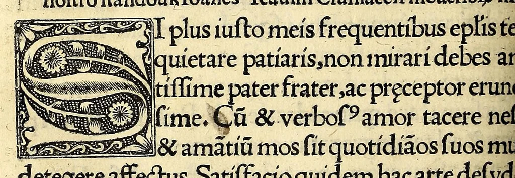 An illustration from Religiosissimi viri fratris Ioannis Raulin artium, et theologi[a]e professoris scientissimi Epistolarum grauissimis sententiis, vtilioribus consiliis, ac eruditione non minima refertissimarum, illustrium viroru[m] titulis splendicantiu[m] opus eximiu[m]. : Relligio, probitas, diuina scientia clarum hunc secere virum, comprobat istud opus, 1522, leaf 82