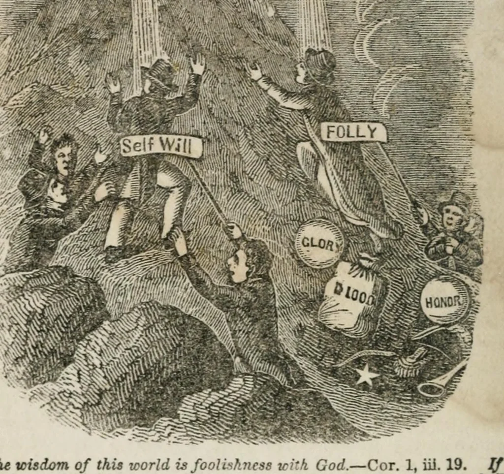 An illustration from Religious allegories : being a series of emblematic engravings, with written explanations, miscellaneous observations, and religious reflections, designed to illustrate divine truth, in accordance with the cardinal principles of Christianity ..., 1848, leaf 57