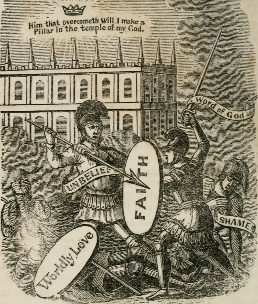 An illustration from Religious allegories : being a series of emblematic engravings, with written explanations, miscellaneous observations, and religious reflections, designed to illustrate divine truth, in accordance with the cardinal principles of Christianity ..., 1848, leaf 81
