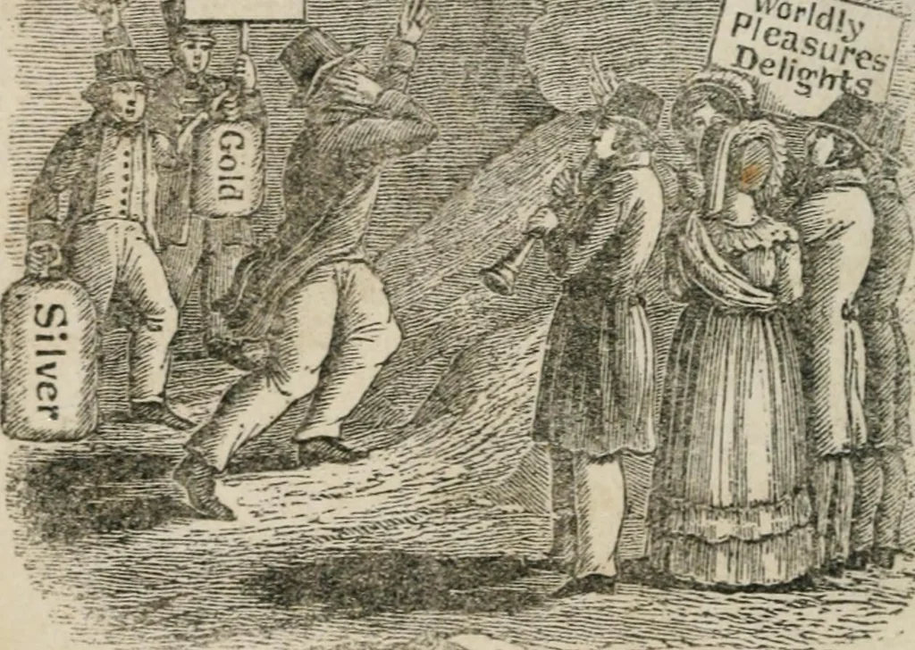 An illustration from Religious allegories : being a series of emblematic engravings, with written explanations, miscellaneous observations, and religious reflections, designed to illustrate divine truth, in accordance with the cardinal principles of Christianity ..., 1848, leaf 9