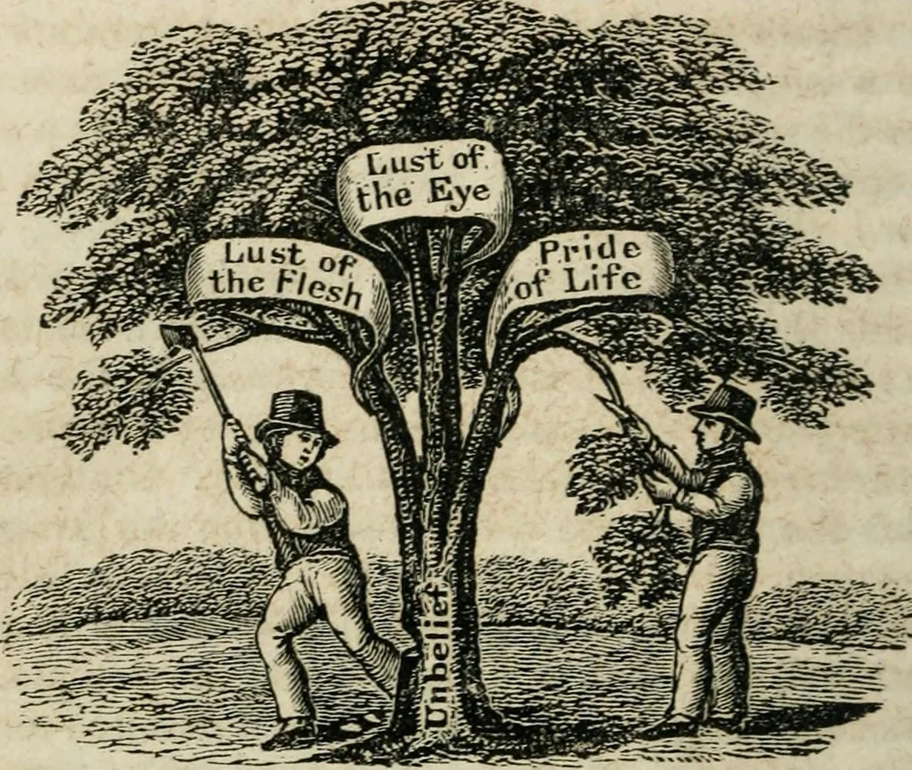 An illustration from Religious allegories : being a series of emblematic engravings, with written explanations, miscellaneous observations, and religious reflections, designed to illustrate divine truth, in accordance with the cardinal principles of Christianity, 1848, leaf 119