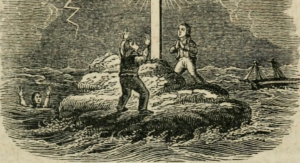 An illustration from Religious allegories : being a series of emblematic engravings, with written explanations, miscellaneous observations, and religious reflections, designed to illustrate divine truth, in accordance with the cardinal principles of Christianity, 1848, leaf 32