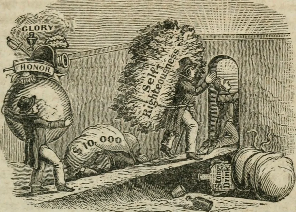 An illustration from Religious allegories : being a series of emblematic engravings, with written explanations, miscellaneous observations, and religious reflections, designed to illustrate divine truth, in accordance with the cardinal principles of Christianity, 1848, leaf 38