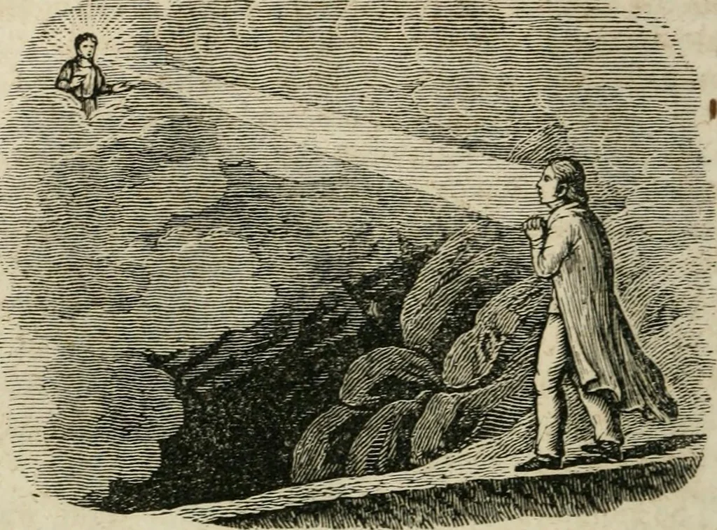 An illustration from Religious allegories : being a series of emblematic engravings, with written explanations, miscellaneous observations, and religious reflections, designed to illustrate divine truth, in accordance with the cardinal principles of Christianity, 1848, leaf 53