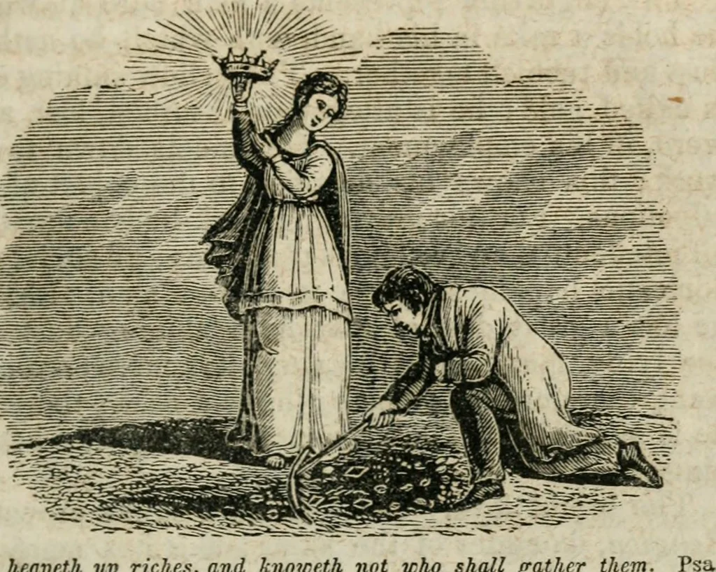 An illustration from Religious allegories : being a series of emblematic engravings, with written explanations, miscellaneous observations, and religious reflections, designed to illustrate divine truth, in accordance with the cardinal principles of Christianity, 1848, leaf 56