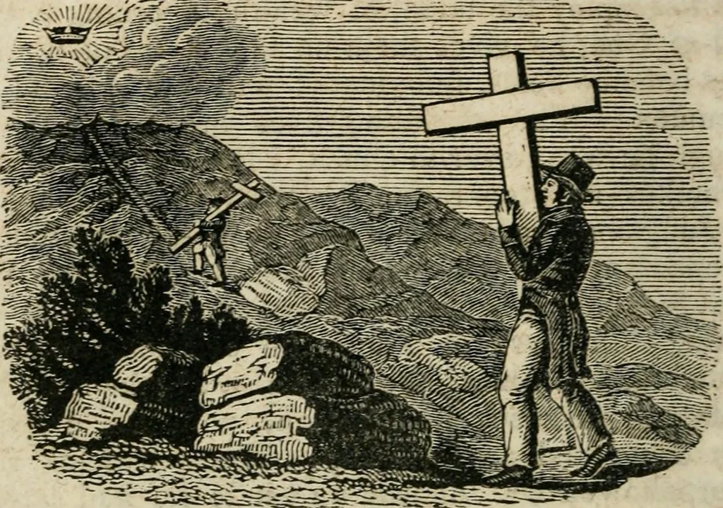 An illustration from Religious allegories : being a series of emblematic engravings, with written explanations, miscellaneous observations, and religious reflections, designed to illustrate divine truth, in accordance with the cardinal principles of Christianity, 1848, leaf 59