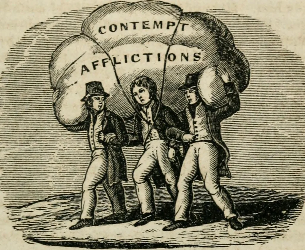 An illustration from Religious allegories : being a series of emblematic engravings, with written explanations, miscellaneous observations, and religious reflections, designed to illustrate divine truth, in accordance with the cardinal principles of Christianity, 1848, leaf 98
