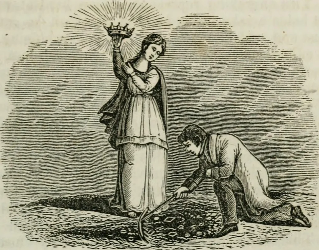 An illustration from Religious emblems : being a series of emblematic engravings, with written explanations, miscellaneous observations and religious reflections, designed to illustrate divine truth, in accordance with the cardinal principles of Christianity ; Religious allegories : being a series of emblematic engravings, with written explanations, miscellaneous observations, and religious reflections, designed to illustrate divine truth, in accordance with the cardinal principles of Christianity, 1851, leaf 60