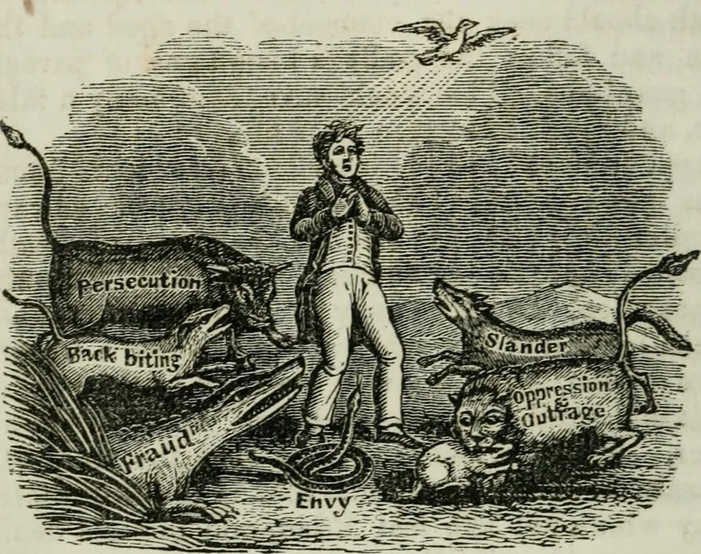 An illustration from Religious emblems : being a series of emblematic engravings, with written explanations, miscellaneous observations and religious reflections, designed to illustrate divine truth, in accordance with the cardinal principles of Christianity ; Religious allegories : being a series of emblematic engravings, with written explanations, miscellaneous observations, and religious reflections, designed to illustrate divine truth, in accordance with the cardinal principles of Christianity, 1851, leaf 81
