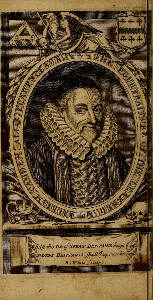 An illustration from Remains concerning Britain: : their languages, names, surnames, allusions, anagramms, armories, moneys, impresses, apparel, artillerie, wise speeches, proverbs, poesies, epitaphs, 1674, leaf 9