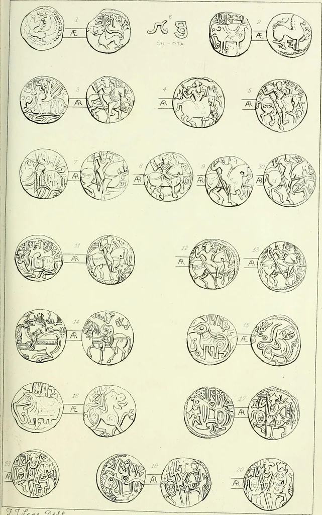 An illustration from Remarks on certain dates occurring on the coins of the Hindu kings of Kul : expressed in the Gupta era and in Arabic (or quasi-Arabic) numerals, 1882, leaf 52