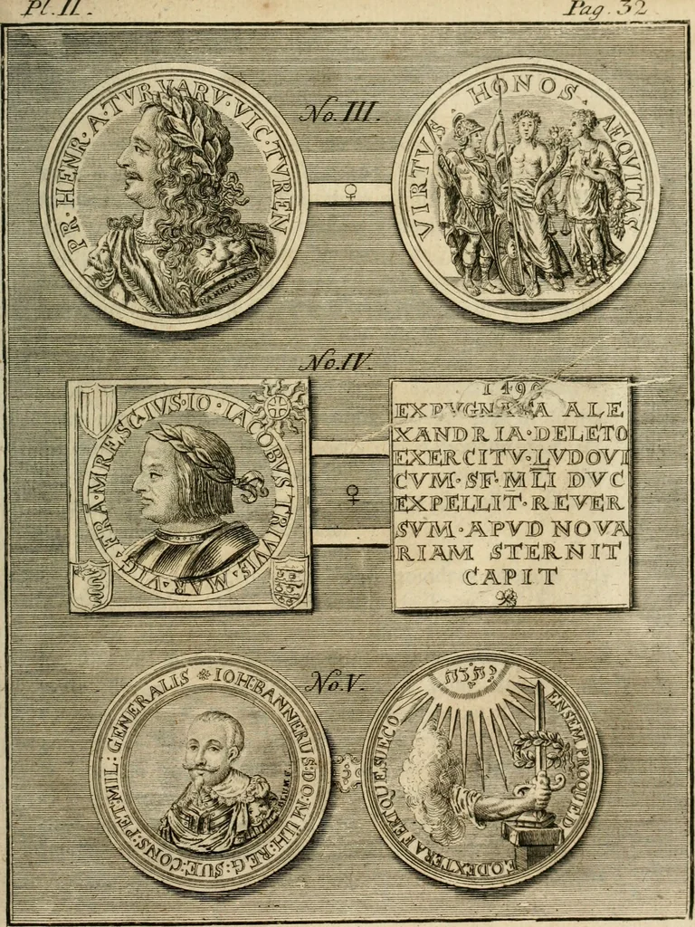 An illustration from Remarques historiques sur les medailles et les monnoyes, 1740, leaf 68