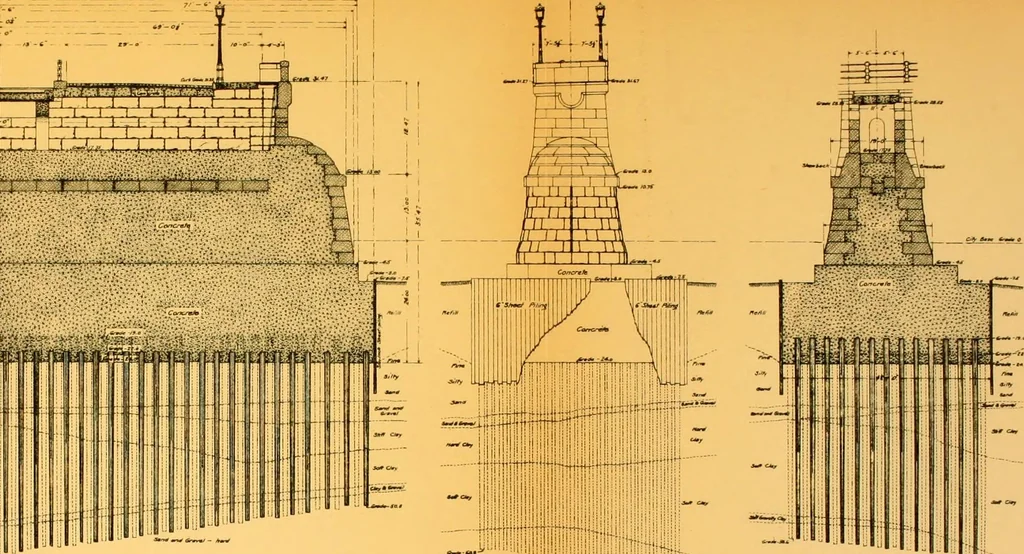 An illustration from Report of the Cambridge bridge commission and report of the chief engineer upon the construction of Cambridge bridge, 1909, leaf 112