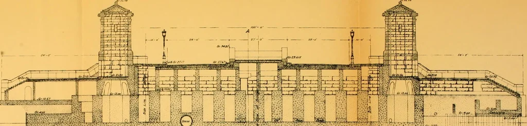 An illustration from Report of the Cambridge bridge commission and report of the chief engineer upon the construction of Cambridge bridge, 1909, leaf 128