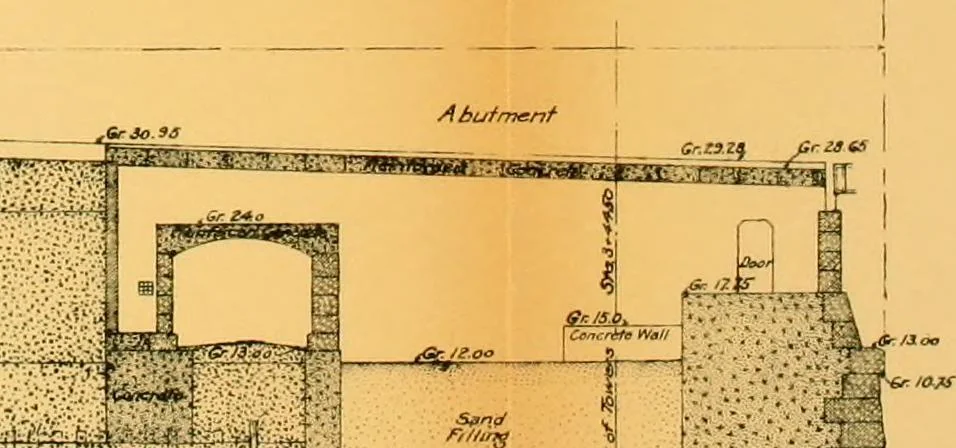 An illustration from Report of the Cambridge bridge commission and report of the chief engineer upon the construction of Cambridge bridge, 1909, leaf 128