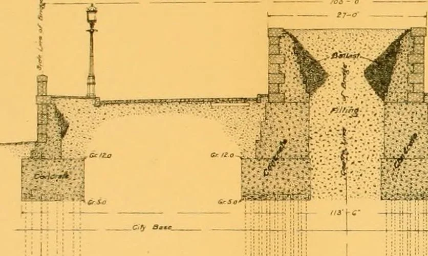 An illustration from Report of the Cambridge bridge commission and report of the chief engineer upon the construction of Cambridge bridge, 1909, leaf 132