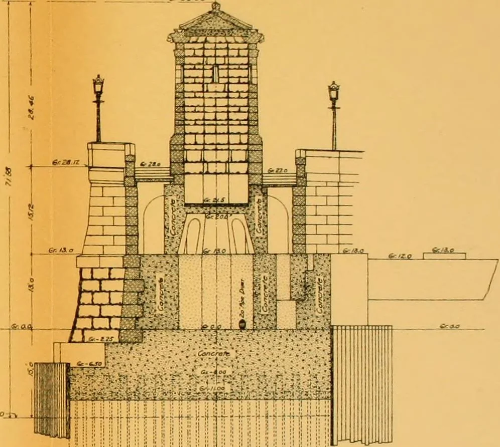 An illustration from Report of the Cambridge bridge commission and report of the chief engineer upon the construction of Cambridge bridge, 1909, leaf 132