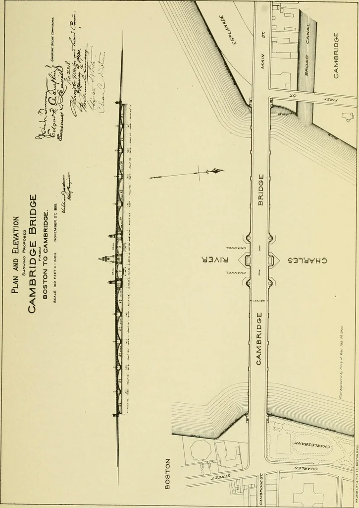 An illustration from Report of the Cambridge bridge commission and report of the chief engineer upon the construction of Cambridge bridge, 1909, leaf 46