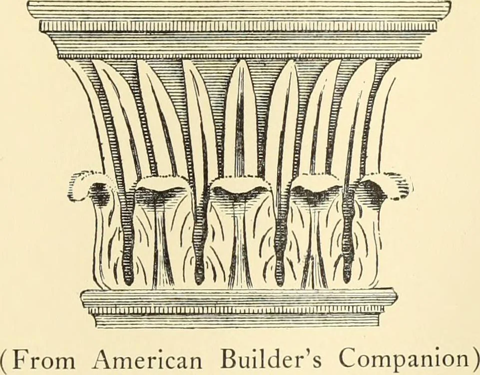 An illustration from A reprint of The country builder's assistant, The American builder's companion, The rudiments of architecture, The practical house carpenter, Practice of architecture, 1917, leaf 12