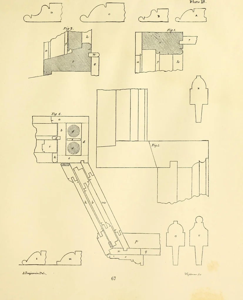 An illustration from A reprint of The country builder's assistant, The American builder's companion, The rudiments of architecture, The practical house carpenter, Practice of architecture, 1917, leaf 76