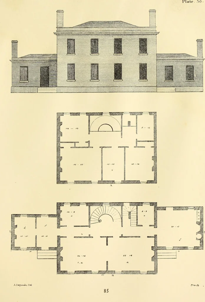 An illustration from A reprint of The country builder's assistant, The American builder's companion, The rudiments of architecture, The practical house carpenter, Practice of architecture, 1917, leaf 94
