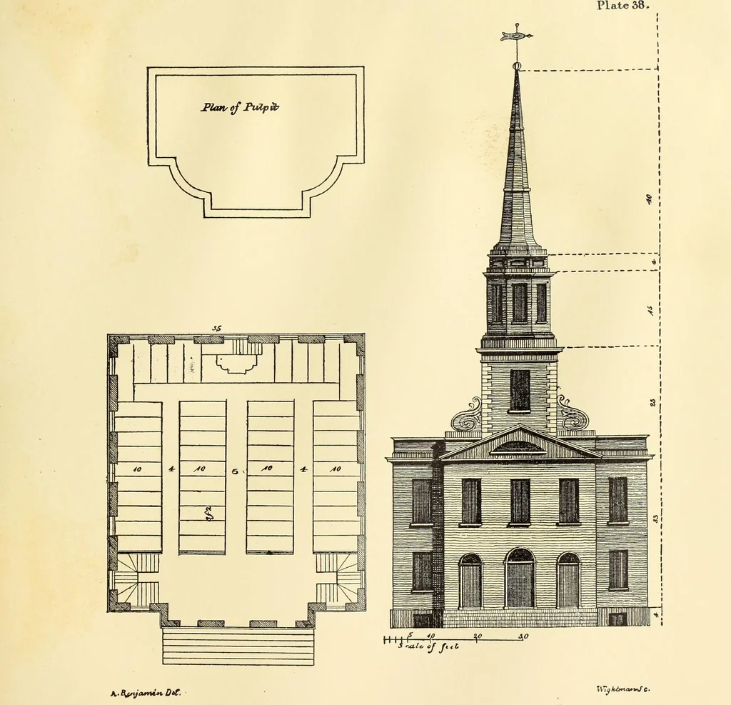 An illustration from A reprint of The country builder's assistant, The American builder's companion, The rudiments of architecture, The practical house carpenter, Practice of architecture, 1917, leaf 96