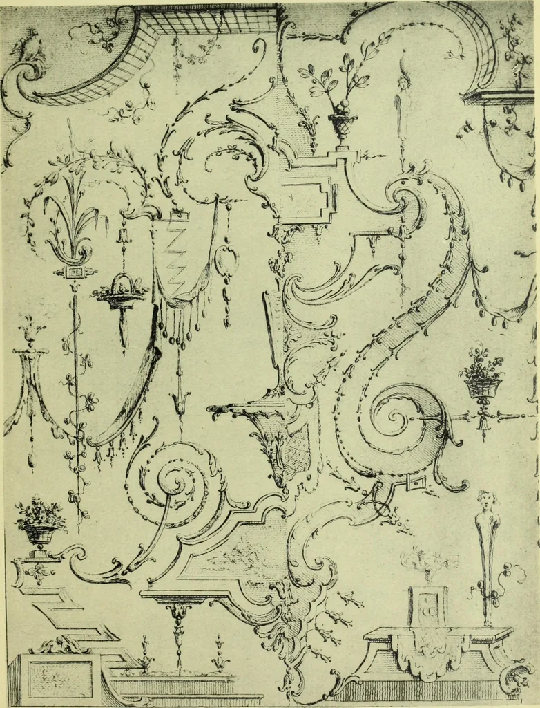 An illustration from Reproduction des uvres de Huquier & Gillot, Epoque Louis XV, 1903, leaf 106