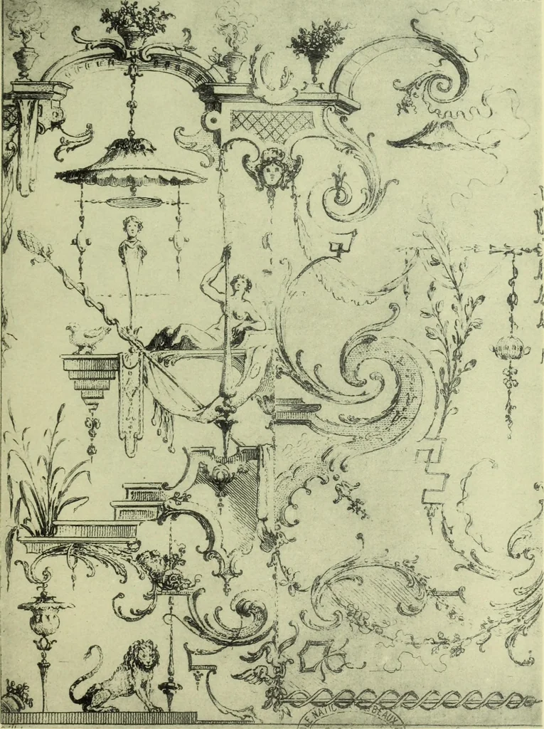 An illustration from Reproduction des uvres de Huquier & Gillot, Epoque Louis XV, 1903, leaf 108