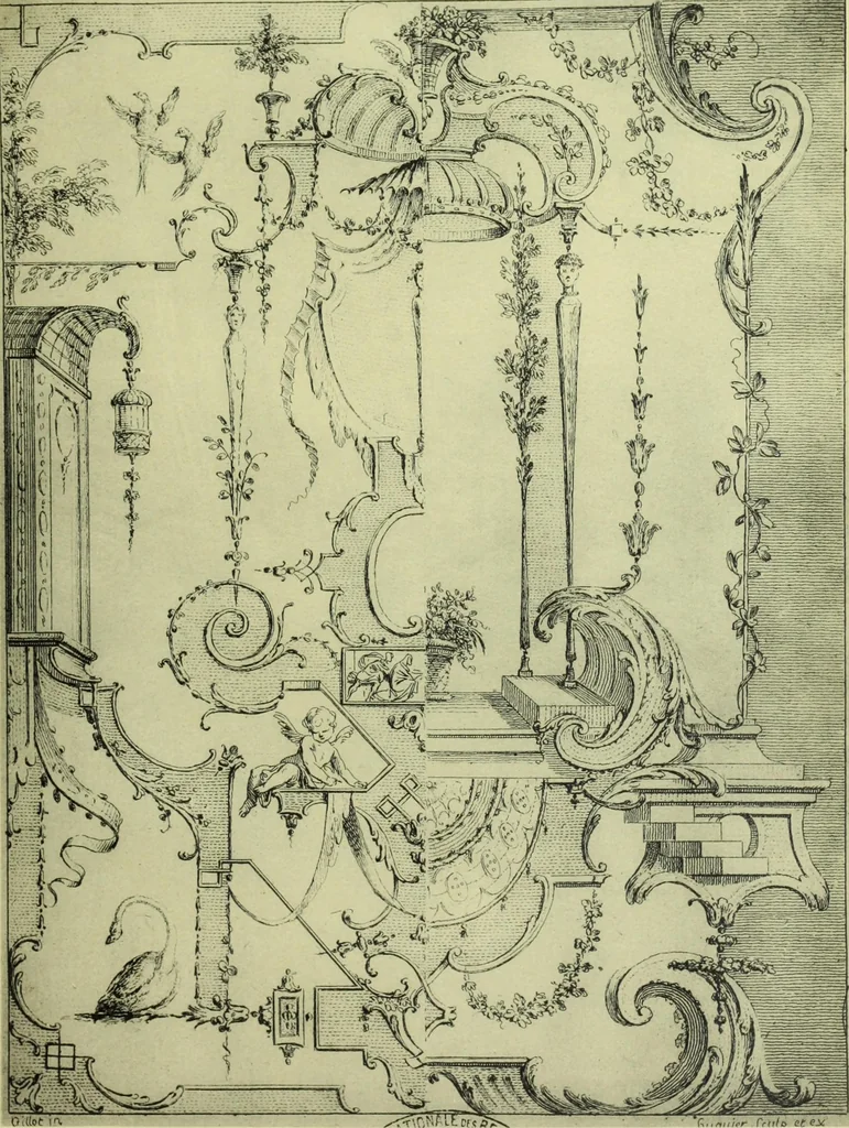 An illustration from Reproduction des uvres de Huquier & Gillot, Epoque Louis XV, 1903, leaf 120