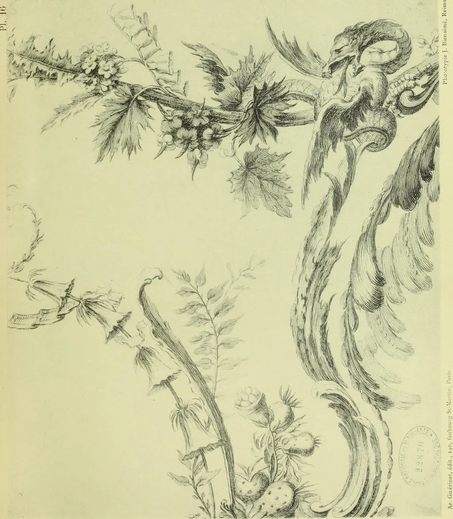 An illustration from Reproduction des uvres de Huquier & Gillot, Epoque Louis XV, 1903, leaf 36