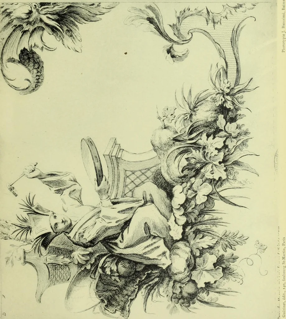 An illustration from Reproduction des uvres de Huquier & Gillot, Epoque Louis XV, 1903, leaf 46