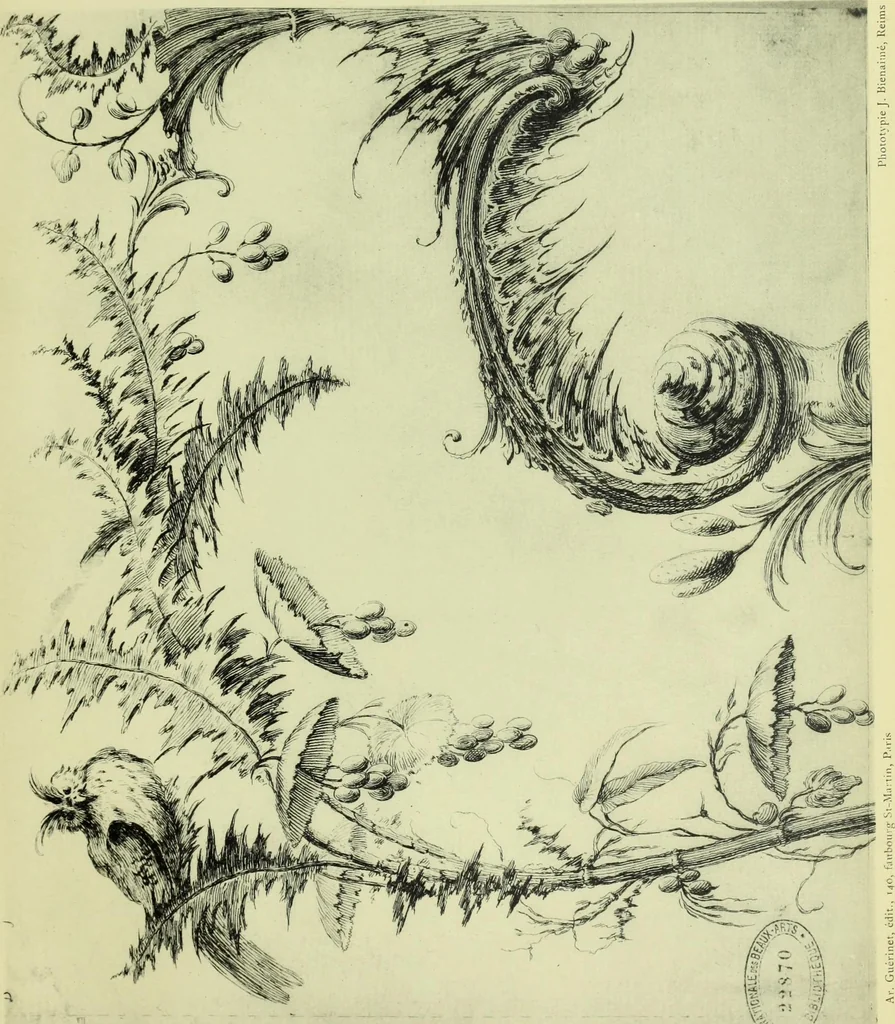 An illustration from Reproduction des uvres de Huquier & Gillot, Epoque Louis XV, 1903, leaf 48
