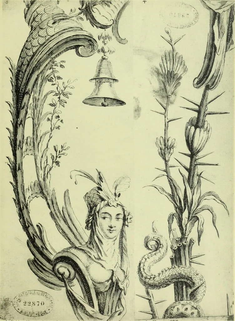 An illustration from Reproduction des uvres de Huquier & Gillot, Epoque Louis XV, 1903, leaf 52