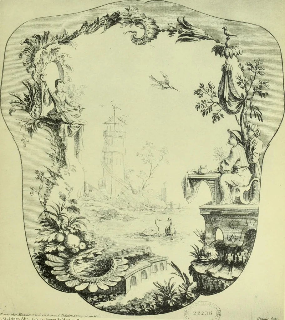 An illustration from Reproduction des uvres de Huquier & Gillot, Epoque Louis XV, 1903, leaf 60