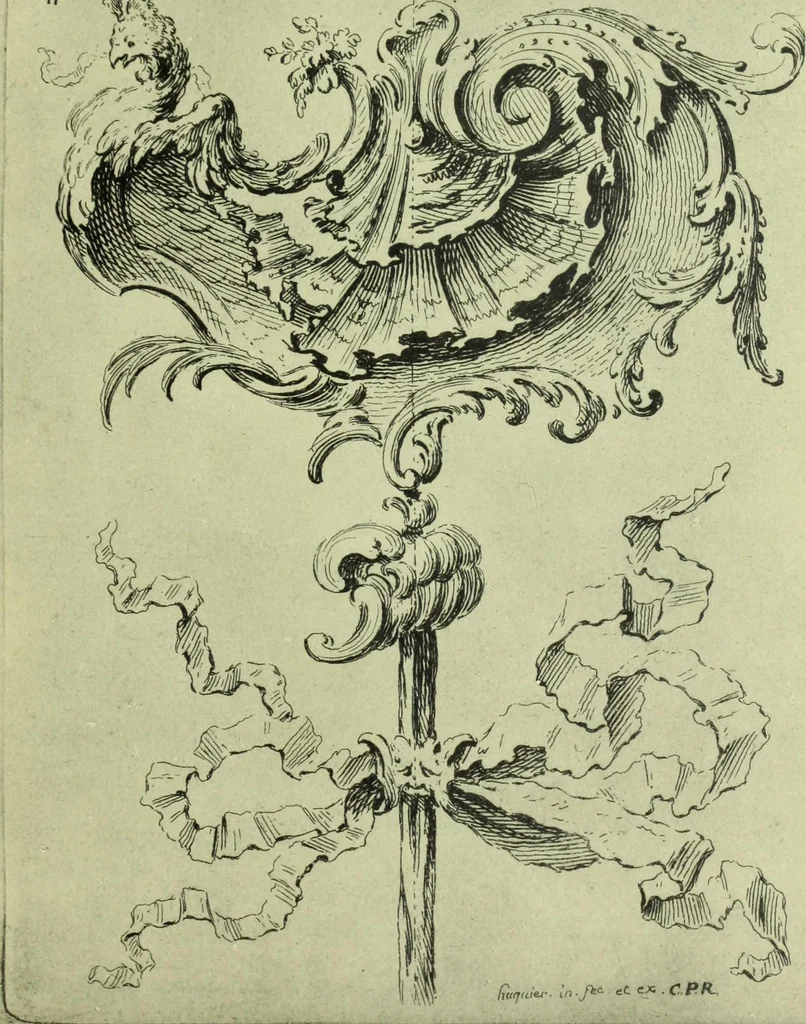 An illustration from Reproduction des uvres de Huquier & Gillot, Epoque Louis XV, 1903, leaf 98