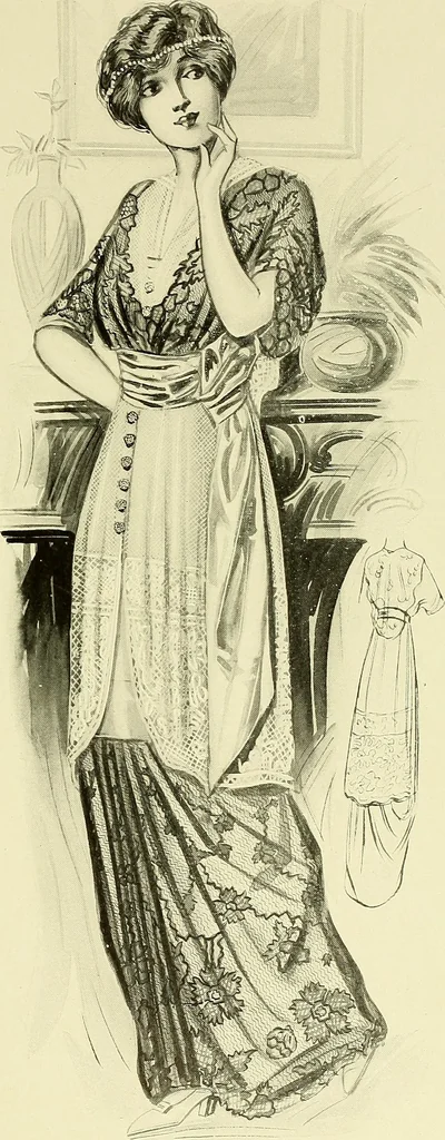 An illustration from Reproductions of model gowns exhibited by Haas brothers, for the spring season of 1913 .., 1913, leaf 14