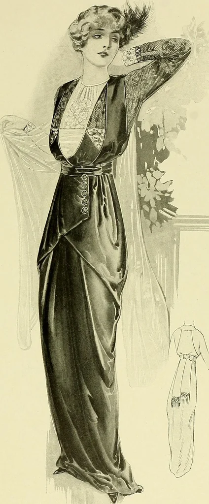 An illustration from Reproductions of model gowns exhibited by Haas brothers, for the spring season of 1913 .., 1913, leaf 16