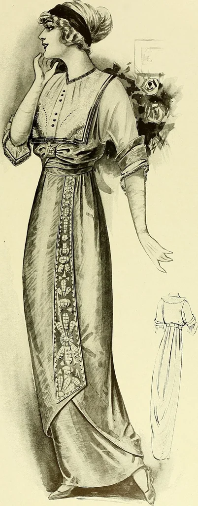 An illustration from Reproductions of model gowns exhibited by Haas brothers, for the spring season of 1913 .., 1913, leaf 26