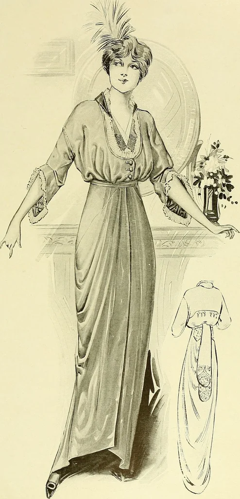 An illustration from Reproductions of model gowns exhibited by Haas brothers, for the spring season of 1913 .., 1913, leaf 28