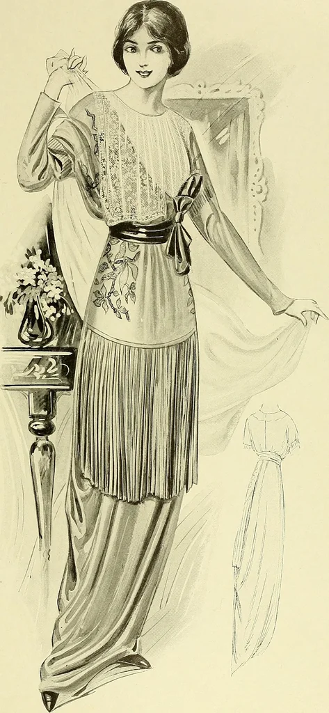 An illustration from Reproductions of model gowns exhibited by Haas brothers, for the spring season of 1913 .., 1913, leaf 32