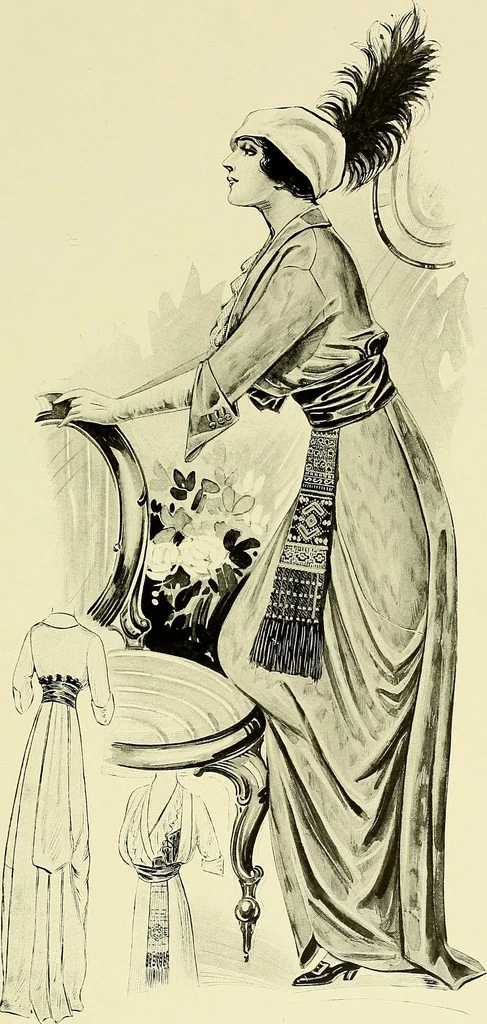 An illustration from Reproductions of model gowns exhibited by Haas brothers, for the spring season of 1913 .., 1913, leaf 42