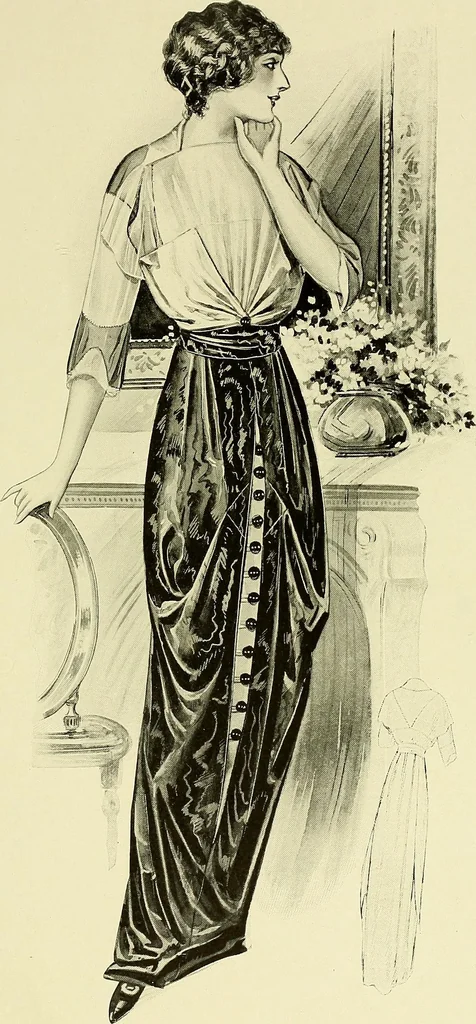 An illustration from Reproductions of model gowns exhibited by Haas brothers, for the spring season of 1913 .., 1913, leaf 54