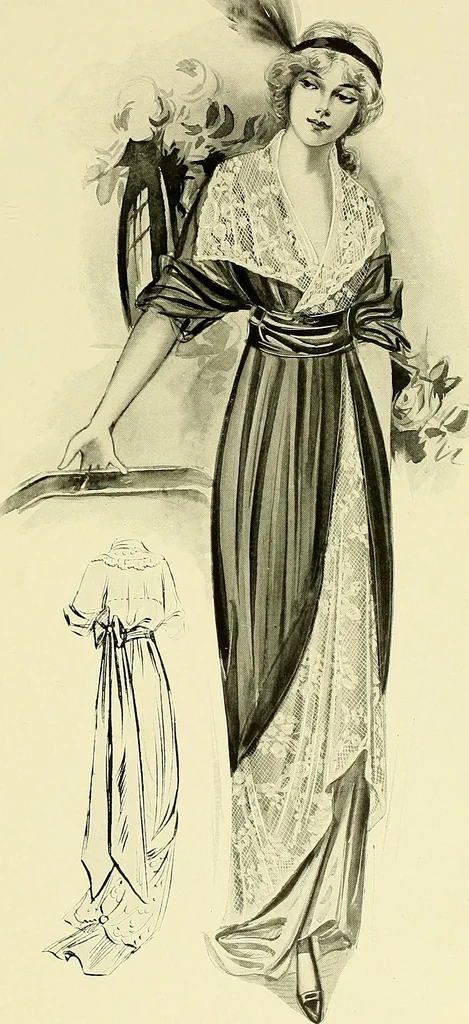 An illustration from Reproductions of model gowns exhibited by Haas brothers, for the spring season of 1913 .., 1913, leaf 8
